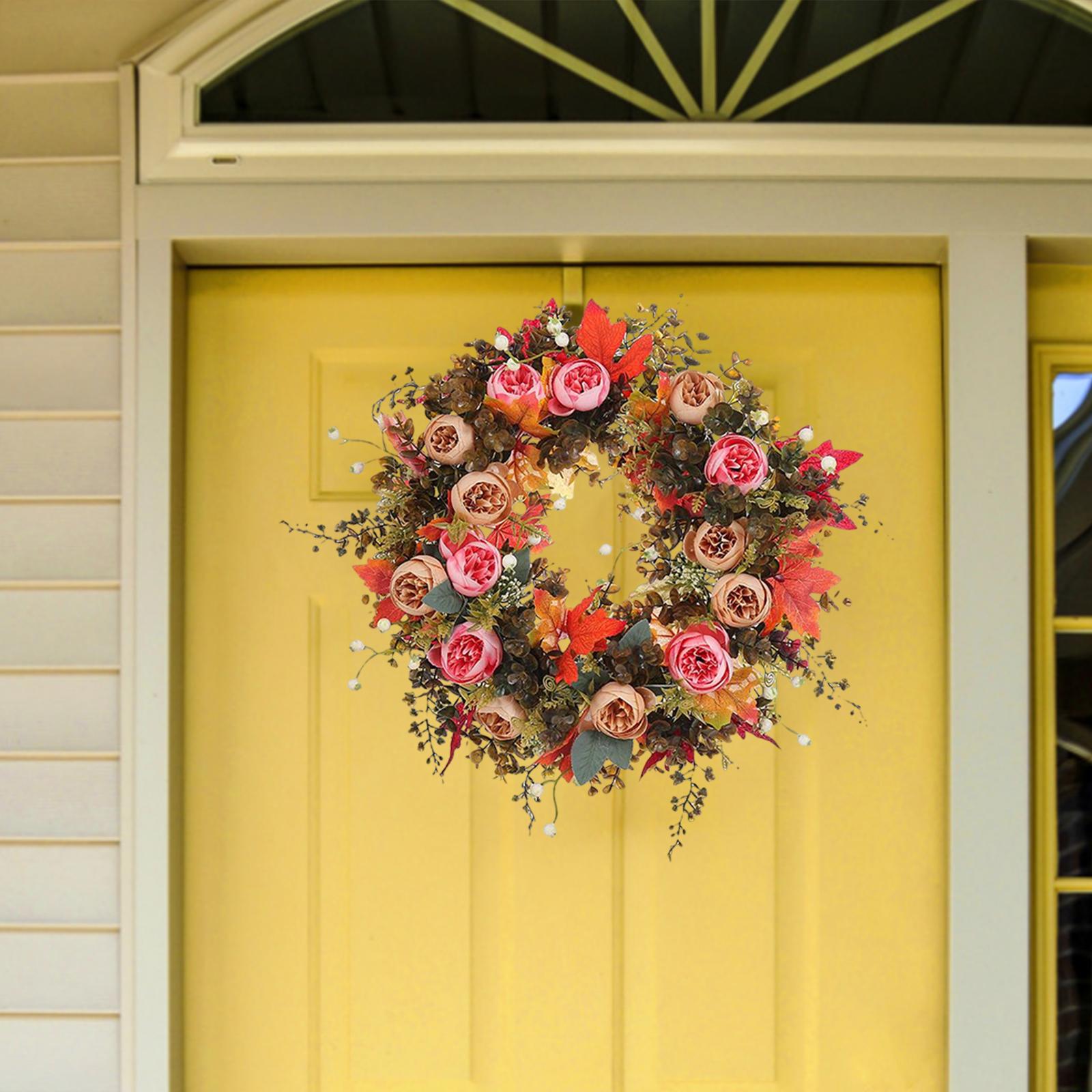 Fall Artificial Flower Wreath Maple Leaves for Thanksgiving Wall Pendant 40cm