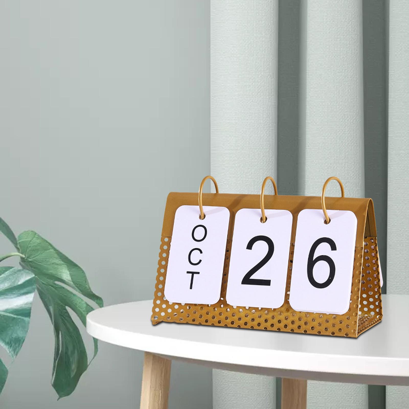 Simple Flip Perpetual Calendar Home Table Free Standing Office Ornaments Gold 