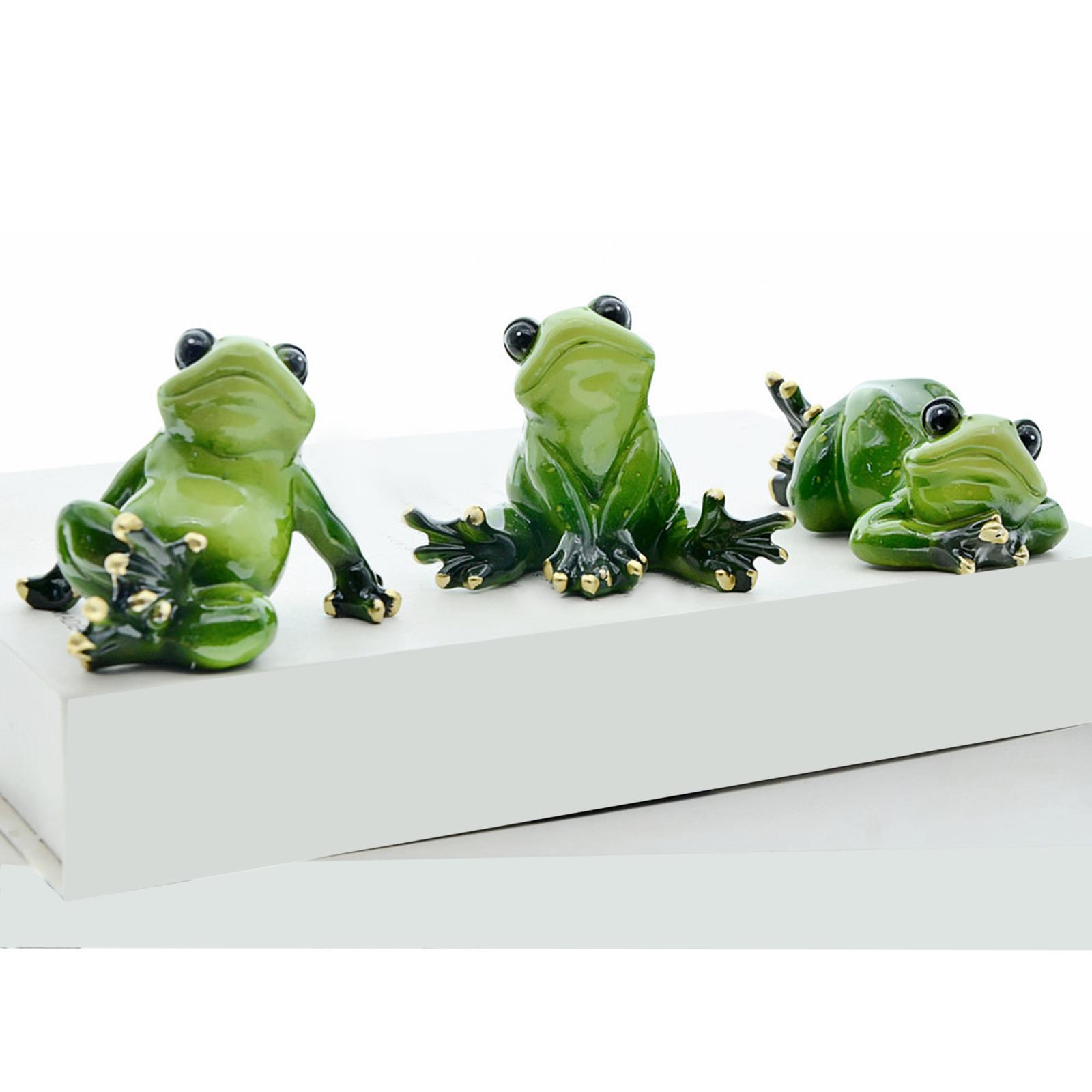 3 Pieces Cute Frog Figurines Sculpture Tabletop Miniature Handicraft Animal