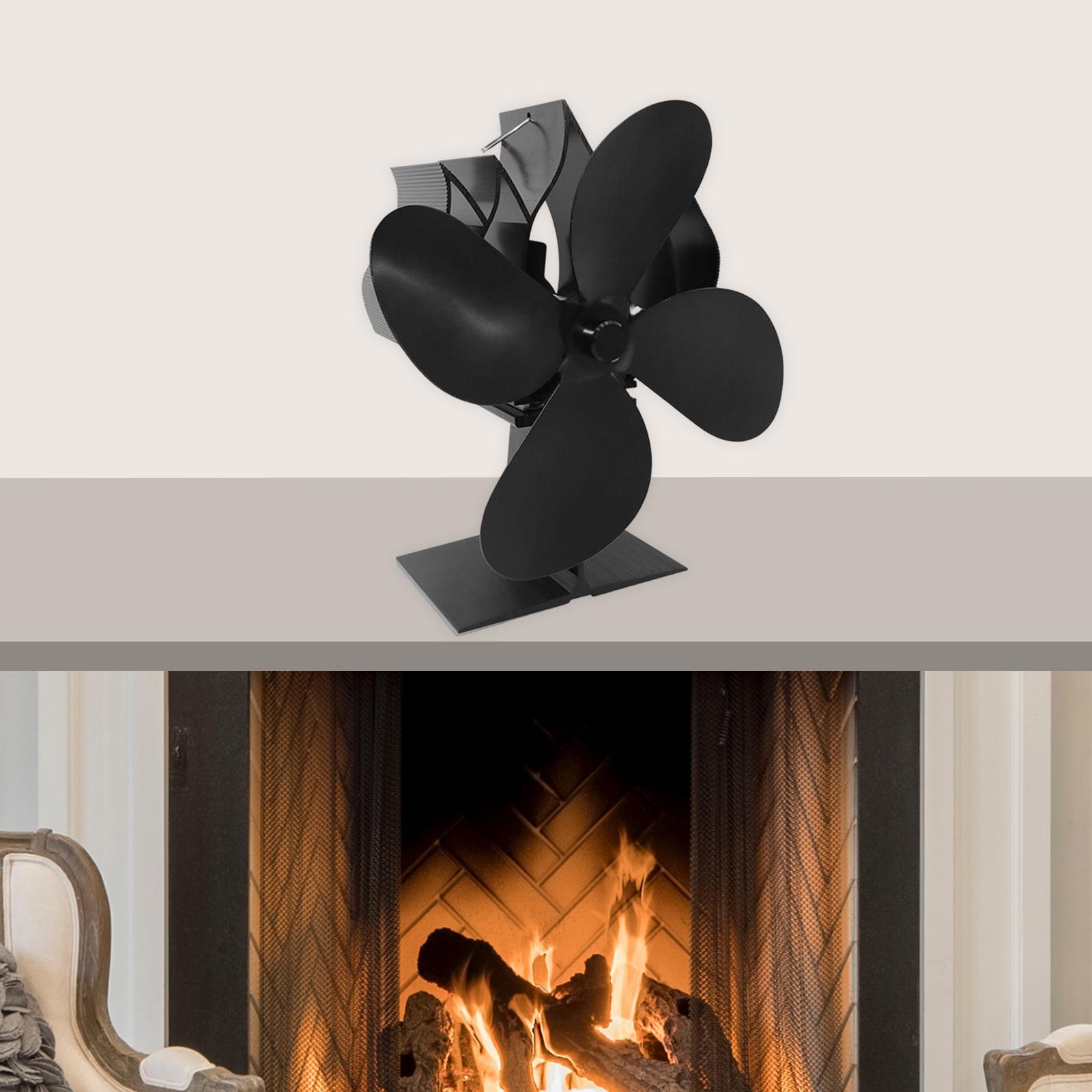 Heat Powered Stoves Top Fan Heater Non Wood Fireplace Black