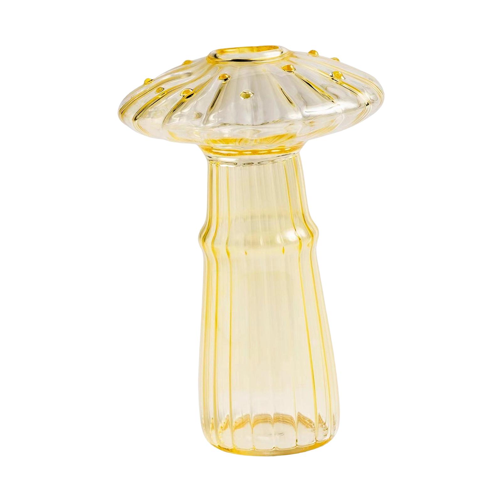 Creative Flower Vase Decorative Vases Mushroom Shaped Glass Vase Home Decor Yellow