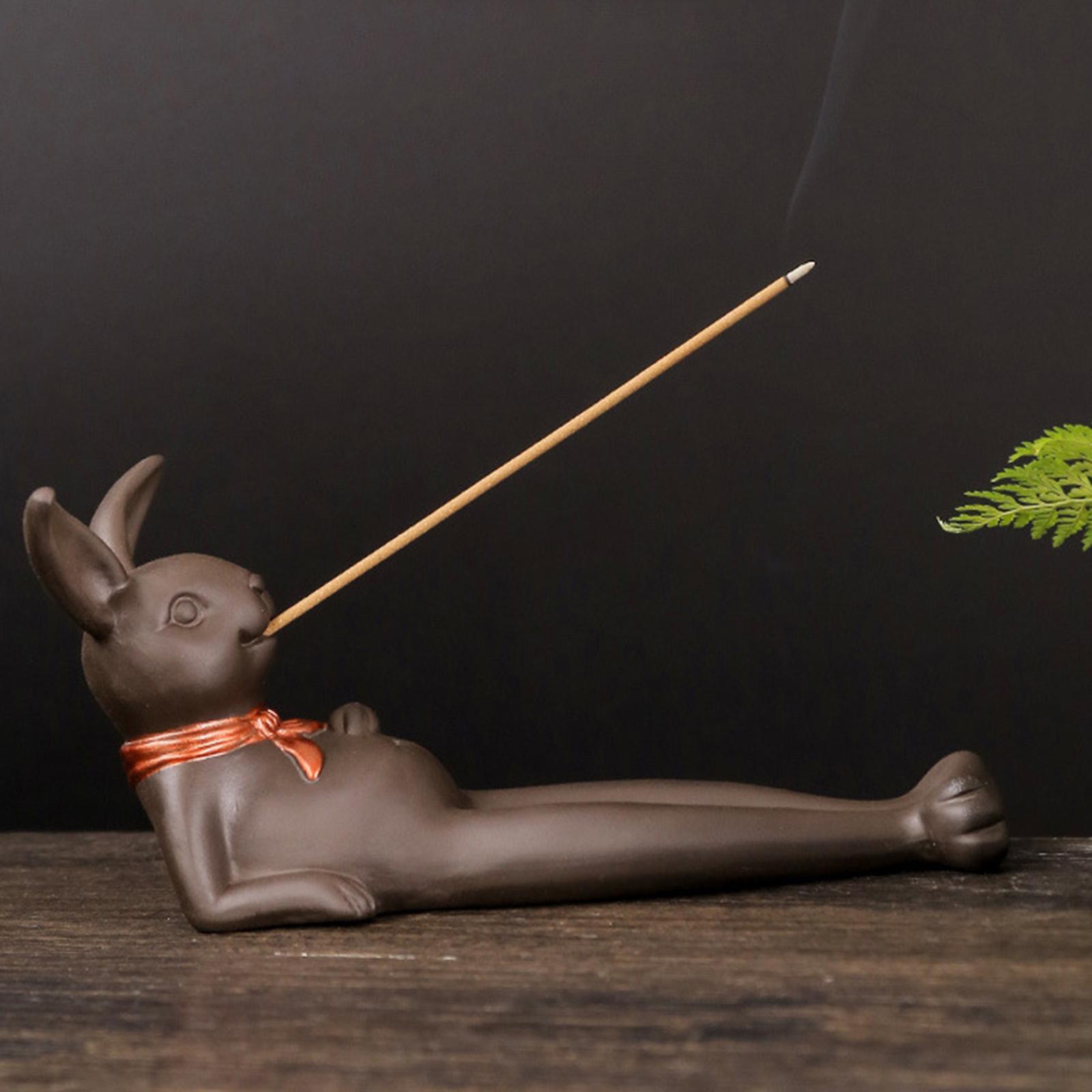 Ceramic Bunny Statue Incense Holder for Home Decor Housewarming Gift