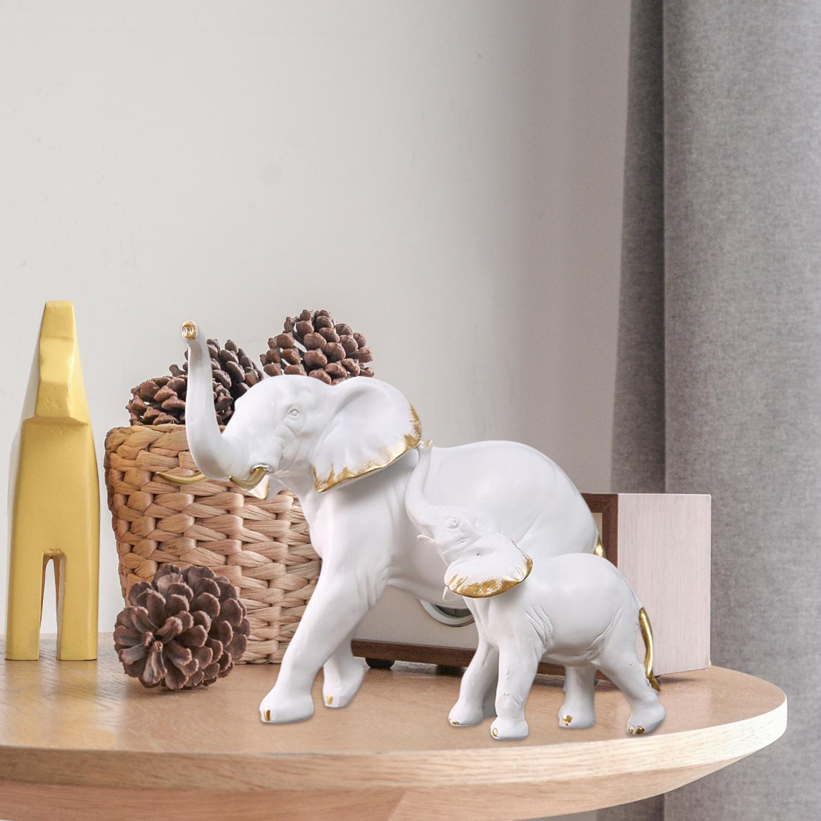 Resin Figurines Sculpture Elephant Statues for Wedding Bedroom New Year Home White With Kids