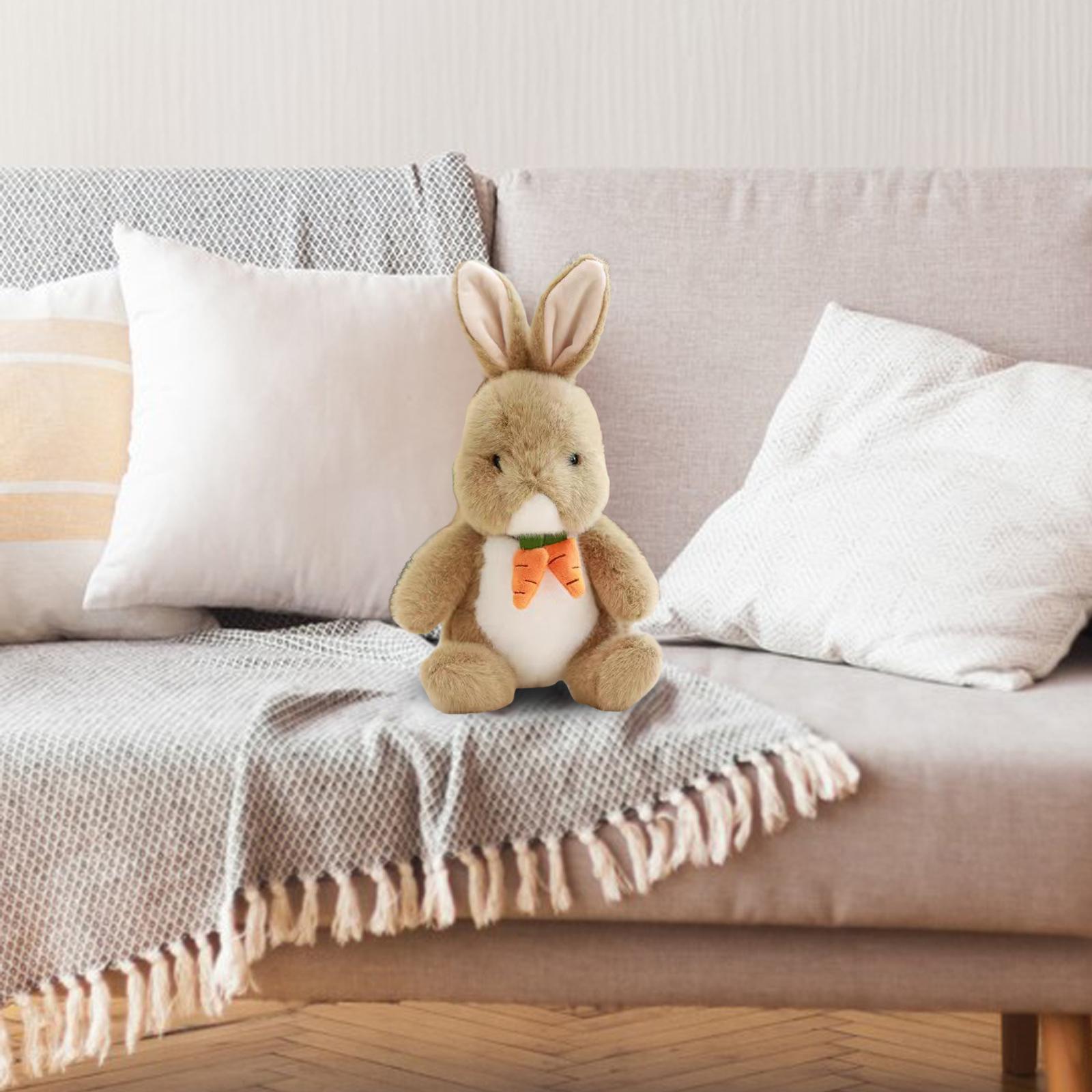 Stuffed Animals Carrot Scarf Soft Plush Rabbit Doll for Sofa Decoration Khaki