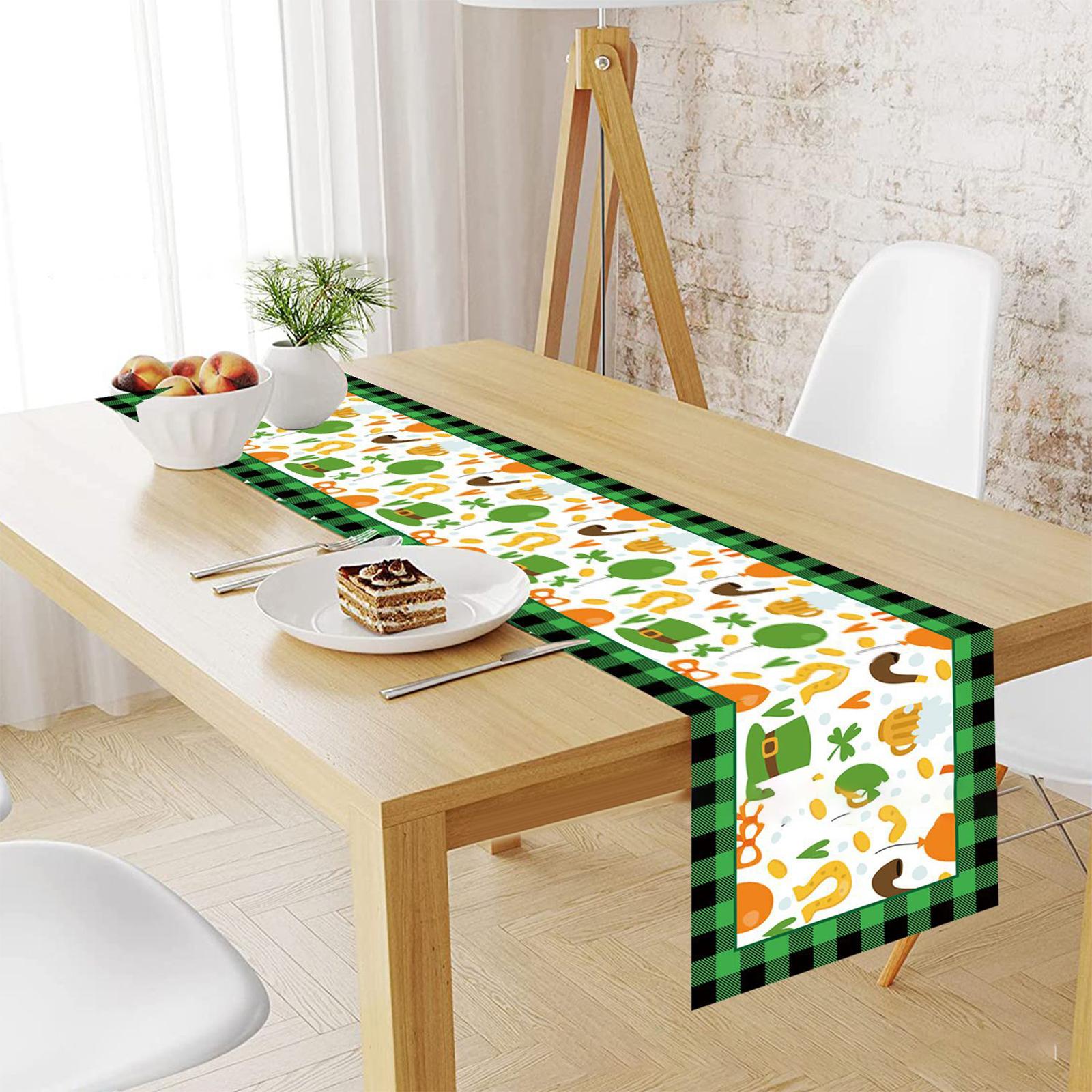 St. Patrick'S Day Table Runner Shamrock Tablecloth for Holiday Home Dining Green Orange