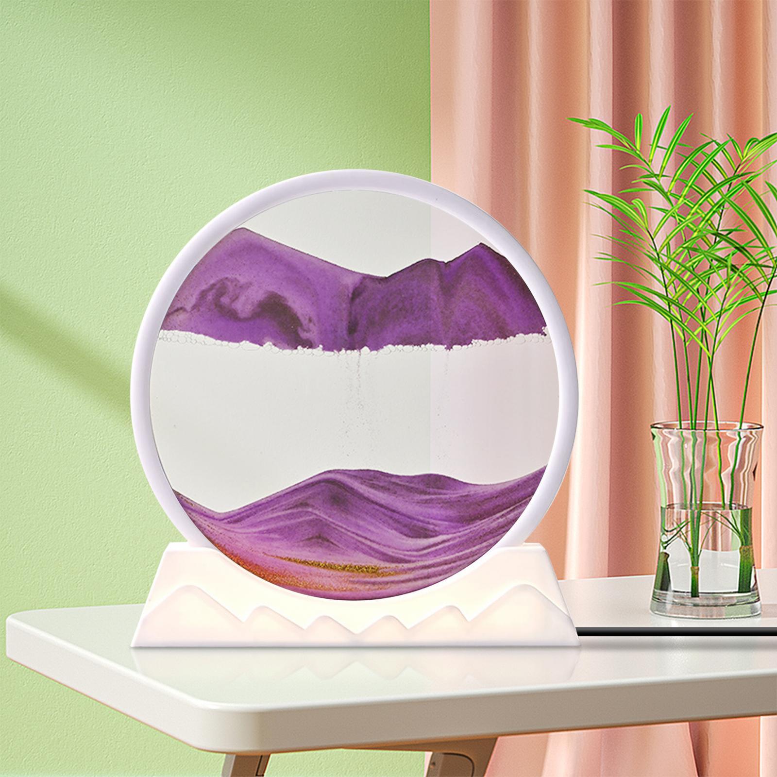 Moving Sand Art Picture Night Light 3D Sand Scene for Office Decor Purple 18cmx19.5cm