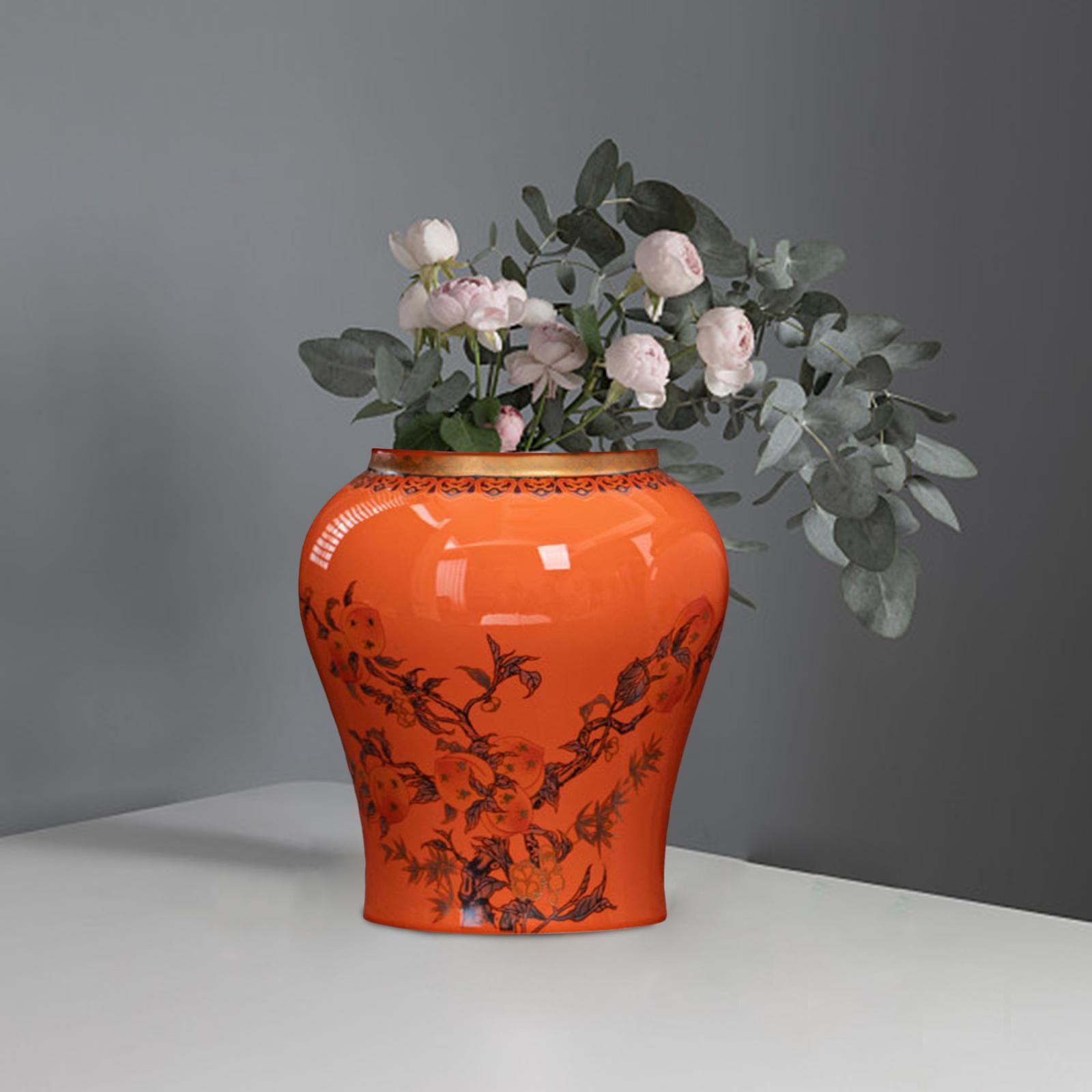 Porcelain Ginger Jar Temple Jar Elegant Nine Peach Pattern for Party Desktop Orange