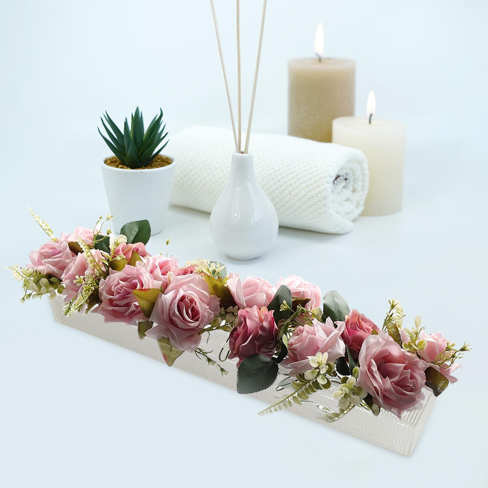 Acrylic Flower Vase Centerpiece Shelf Long Decorations with Vertical Stripes 60x10x6.5cm