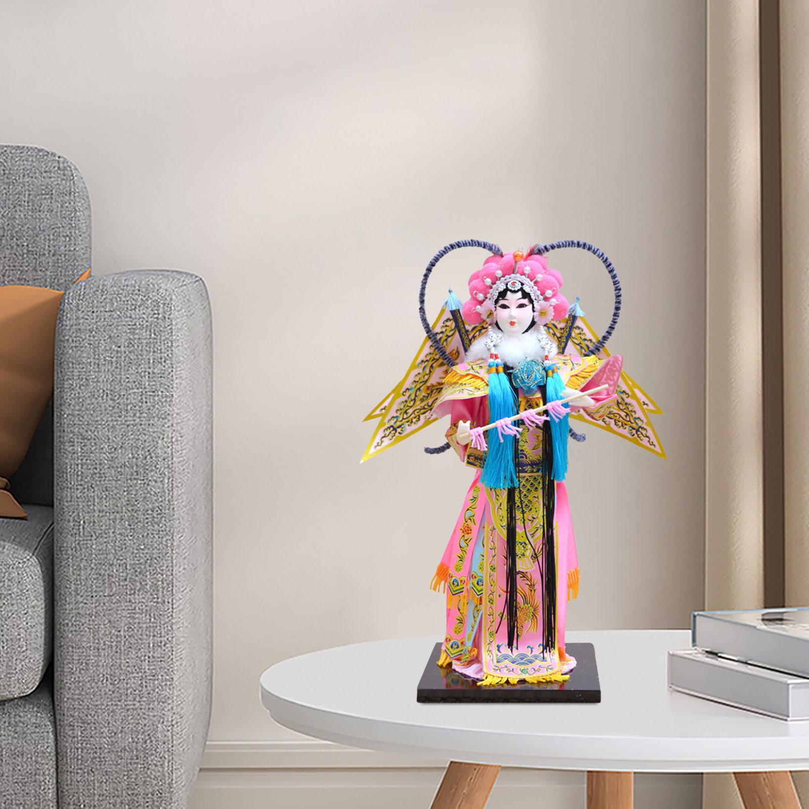 Peking Opera Characters Chinese Style Bedroom Cabinet Statue Figurines Decor Yellow Pink Flag