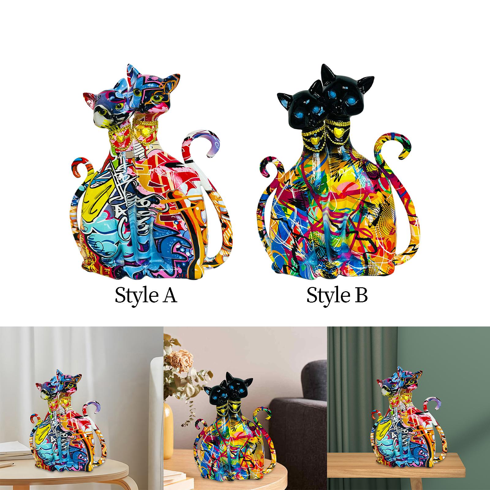 Couple Cat Sculptures Graffiti Statue Resin for Cabinet Wedding Gift Elegant Style A