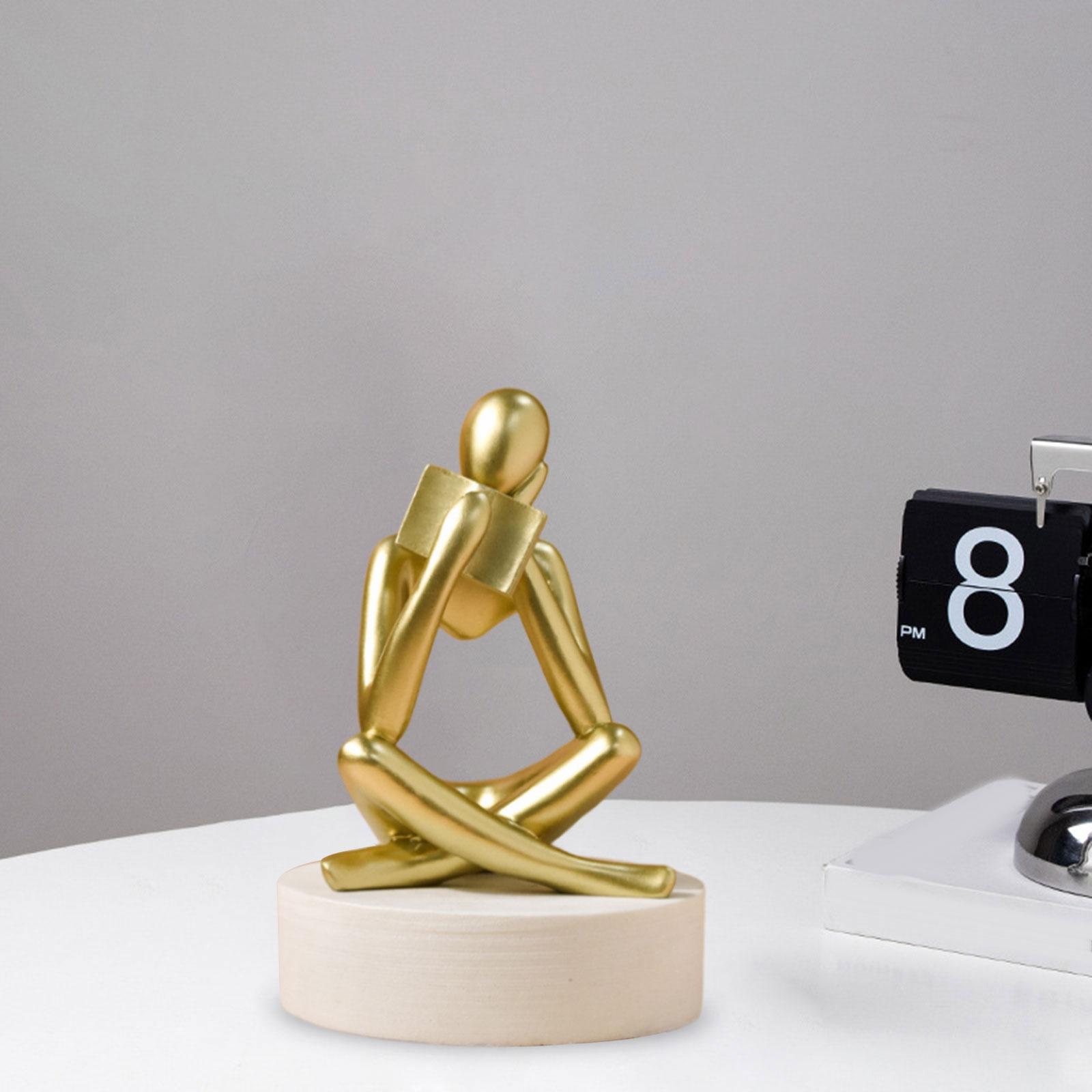Figurine Human Figurine Figures Thinker Statue for Desktop Shelf Living Room 8cmx6cmx12cm Gold