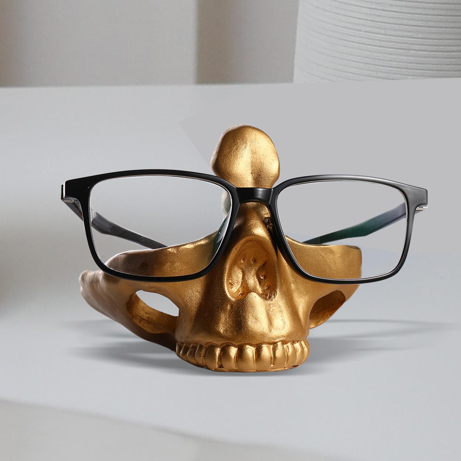 Skull Glasses Holder Creative Eyeglasses Holder for Home Tabletop NightStand Gold