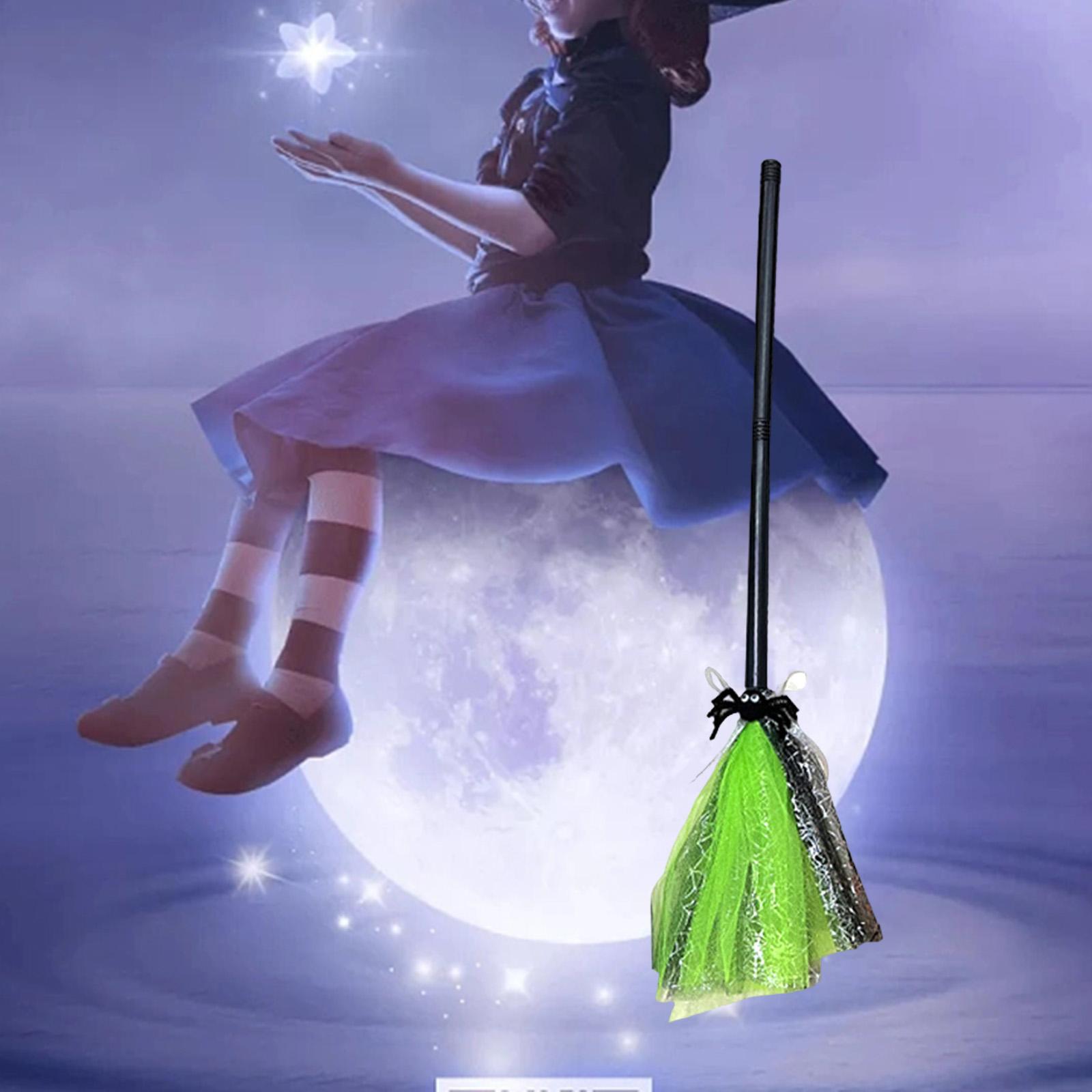 Halloween Witch Broom Photography Club Kids Props Carnivals Witch Broomstick Green