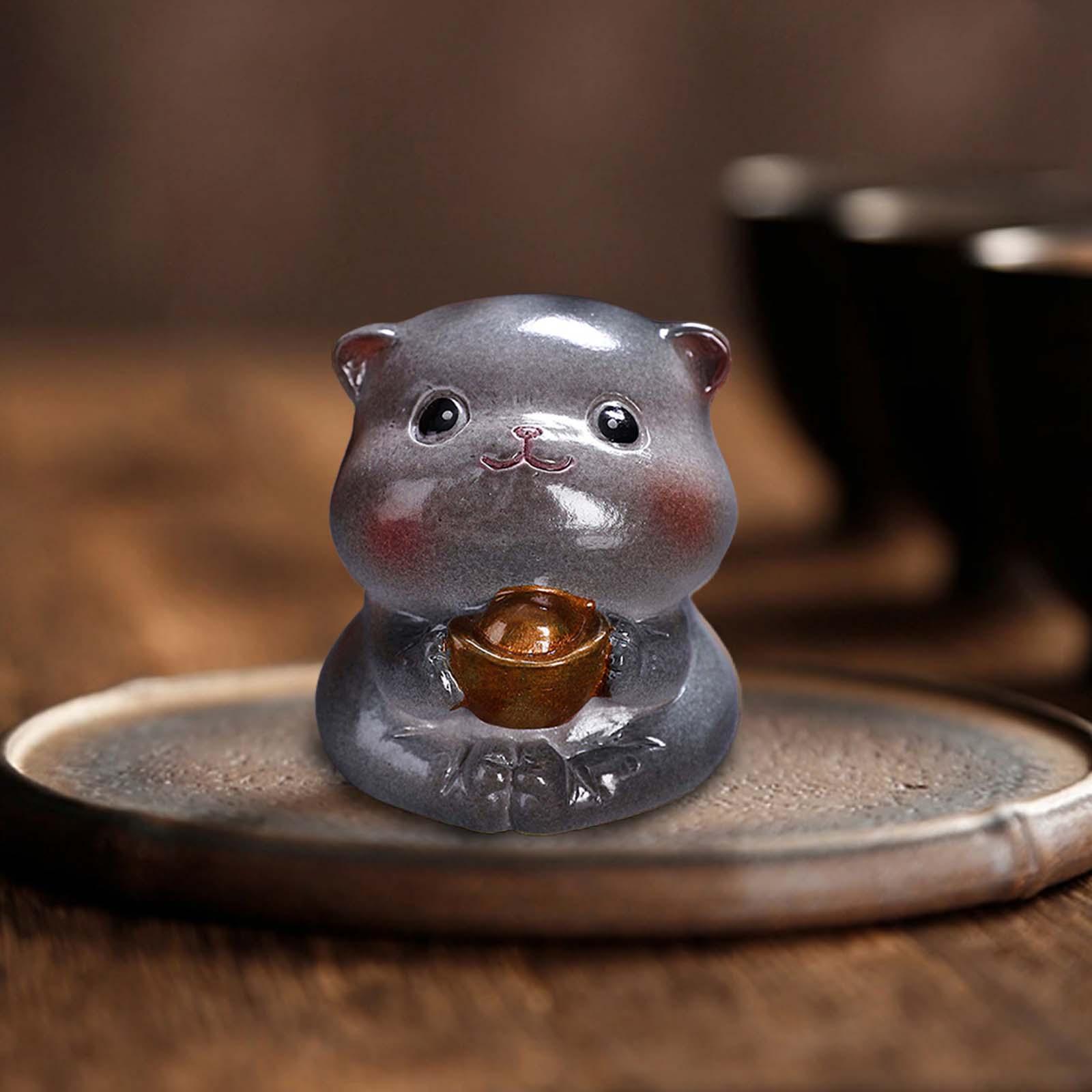 Tea Pet Cat Resin Crafts Cute Kitten Animal Sculpture for Bookcase Table Car Style D