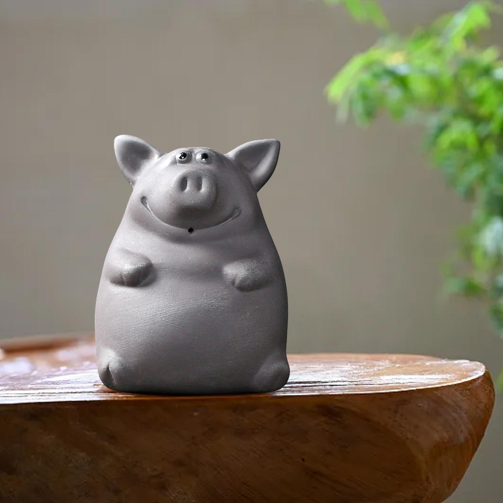 Ceramic Clay Pig Mini Tea Pet Figurine DIY Terrarium Crafts Black