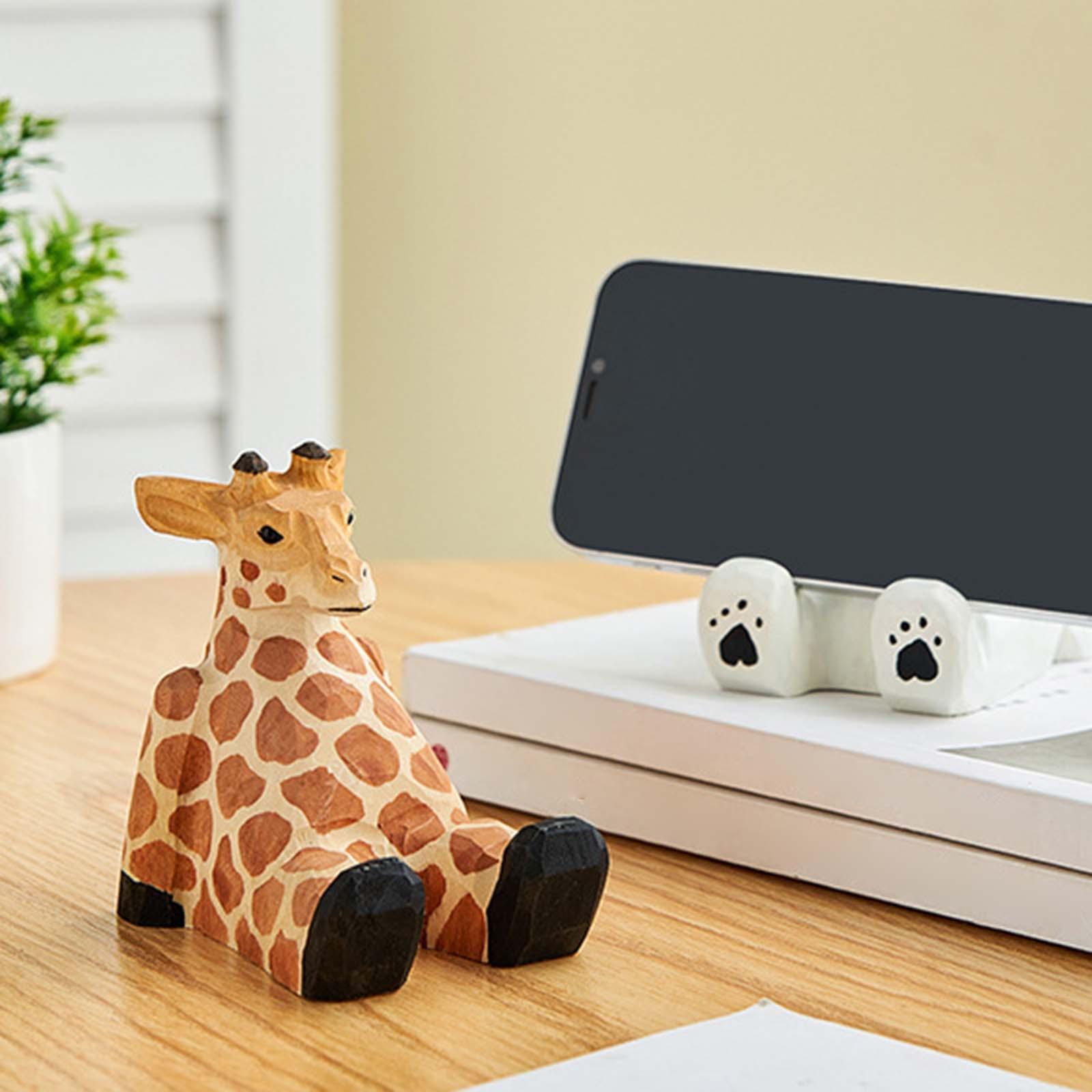Desk Ornament Wooden Figurine Tablet Stand Glasses Holder Wood Animal Statue
