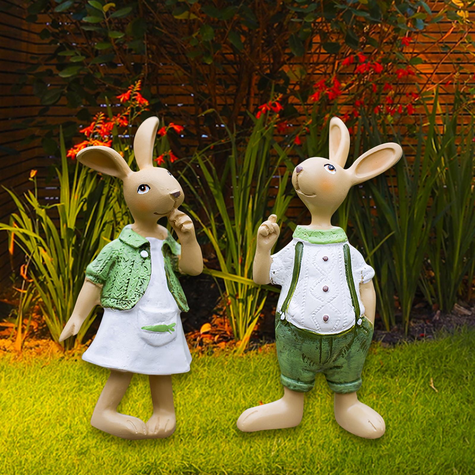 2Pcs Standing Bunny Sculpture Yard Table Creative Garden Rabbit Statues