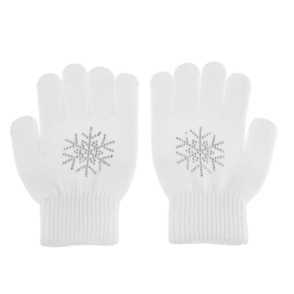 Girls Women Kids Ice Skating Gloves Magic Stretch Glove White  Flower    S