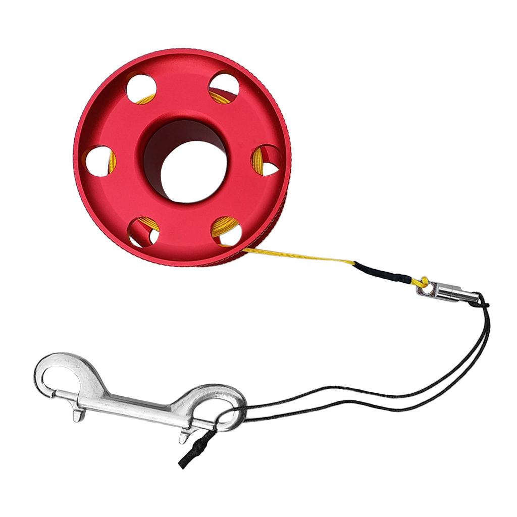 Alloy Scuba Diving Finger Spool Reel with Line &Double Ended Hook Red-30m
