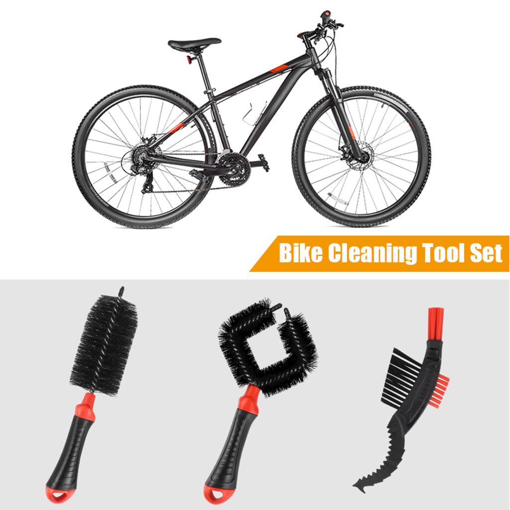 Bicycle Cleaning Brush Bike Chain Tyre Wheel Wash Cleaner Tool Set Red+Black