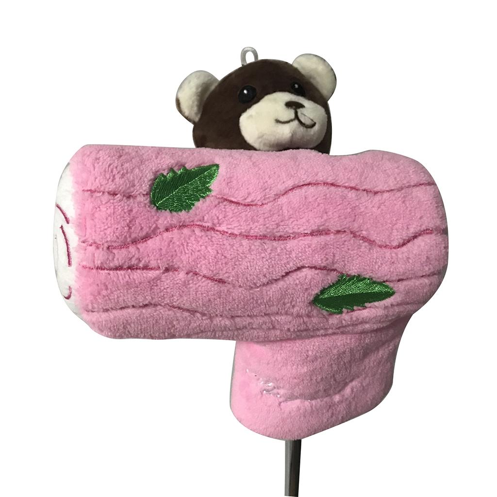 Novelty Plush Bear Golf Headcover Golf Putter Head Covers Creative Pink