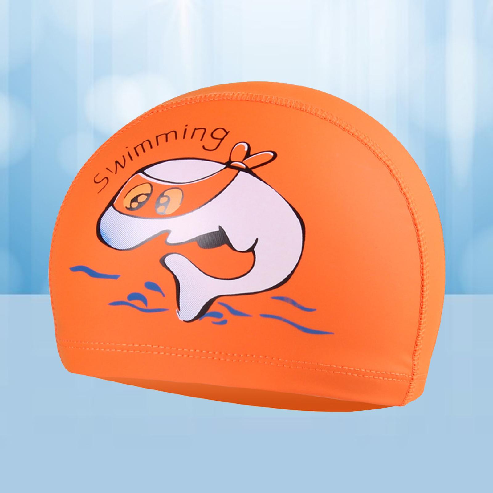 Swim Cap Kids Bathing Swimming Hat Girl Boy Animal Print Cap Orange Dolphin