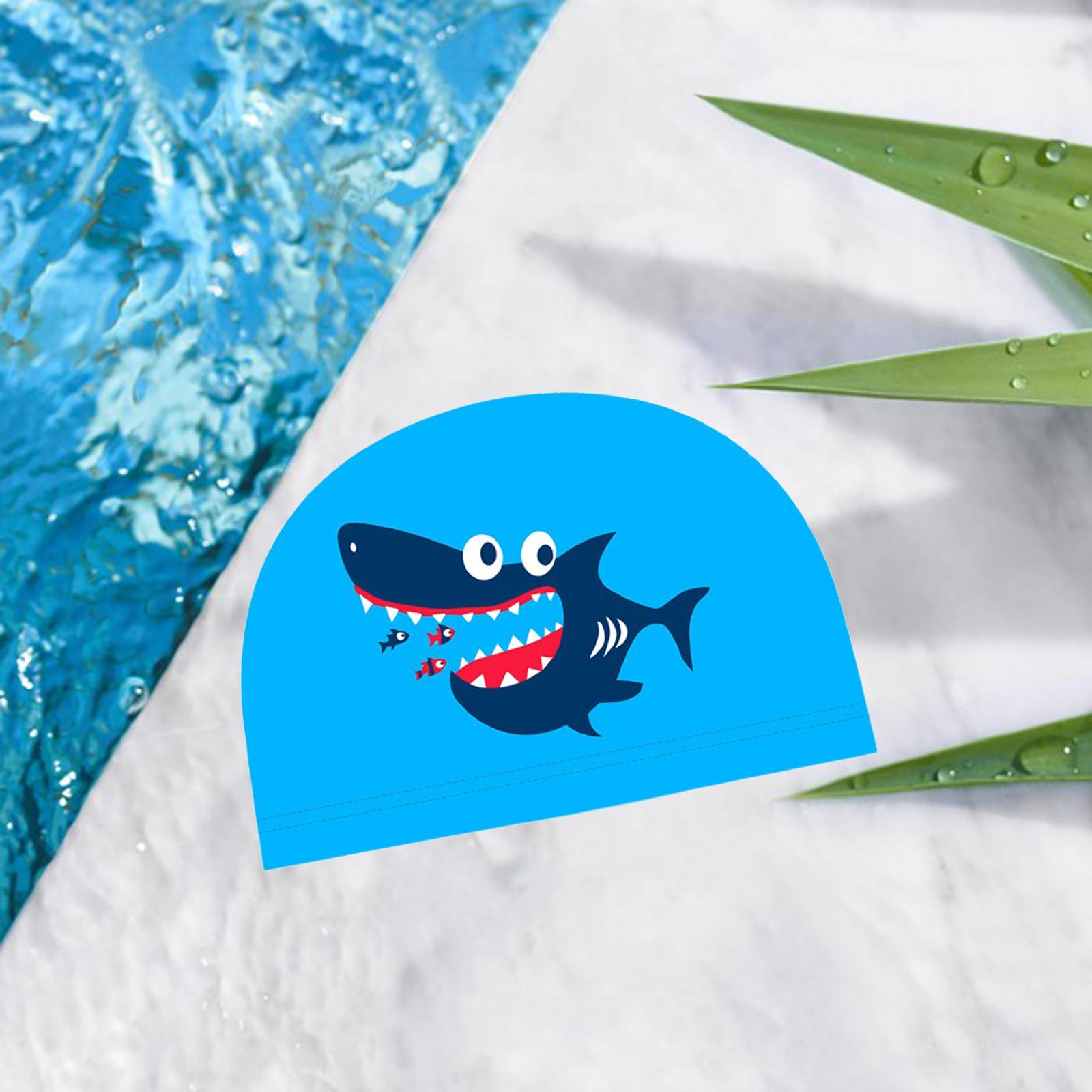 Swim Cap Kids Bathing Swimming Hat Girl Boy Animal Print Cap Blue Shark1