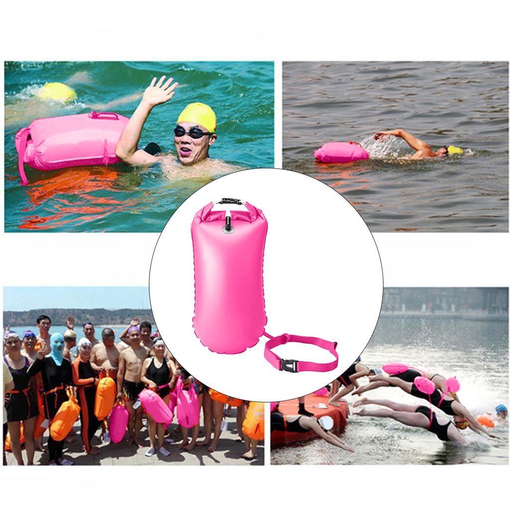 Swim Bubble Tow Float Buoy Inflatable Air Bag Open Water 20L Pink 27x63cm