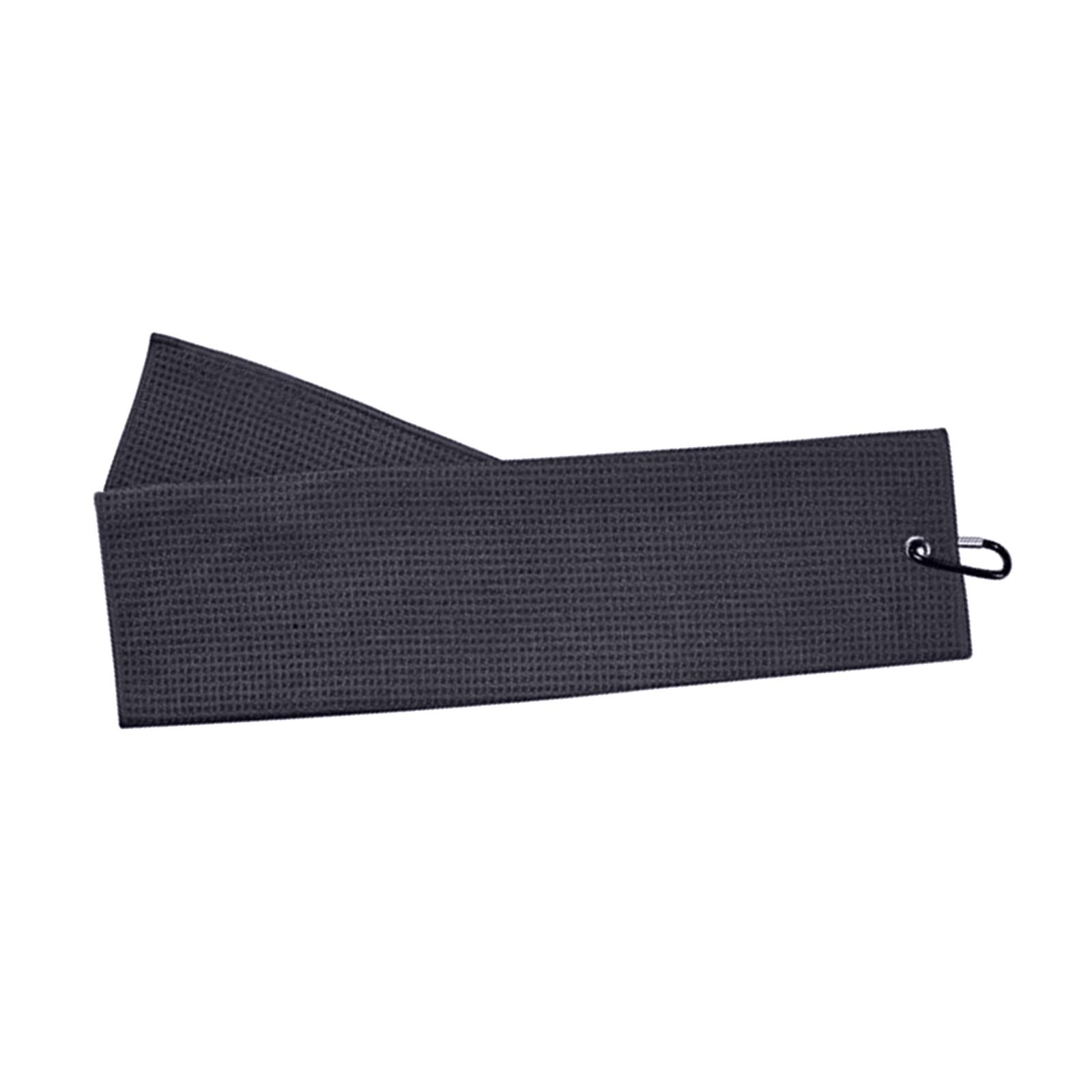 Tri-Fold Microfibre Golf Towel with Carabiner Clip Black