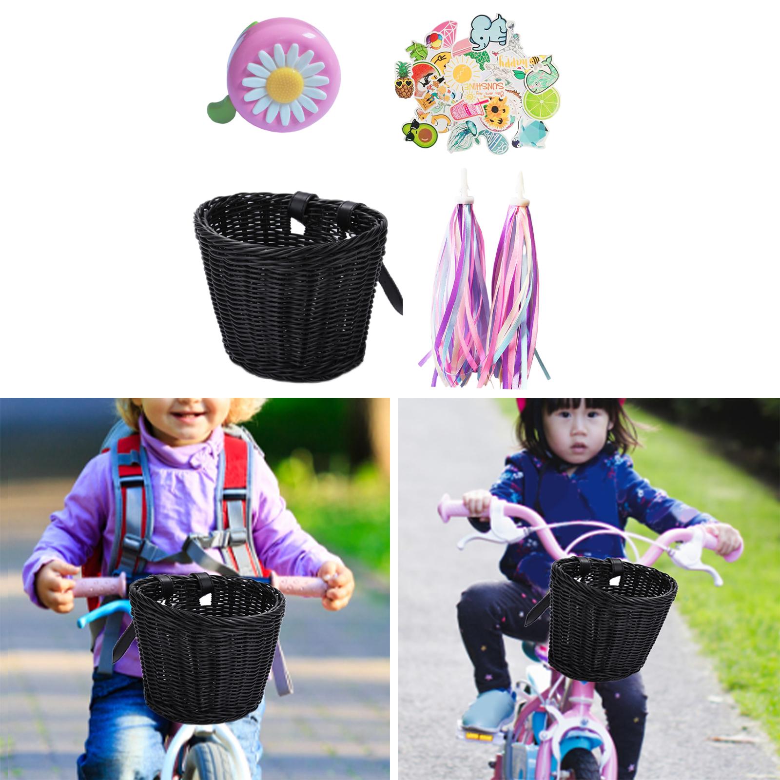 Bike Basket with Colored Tassel Cycling Accs Handmade Wicker for Adult Black