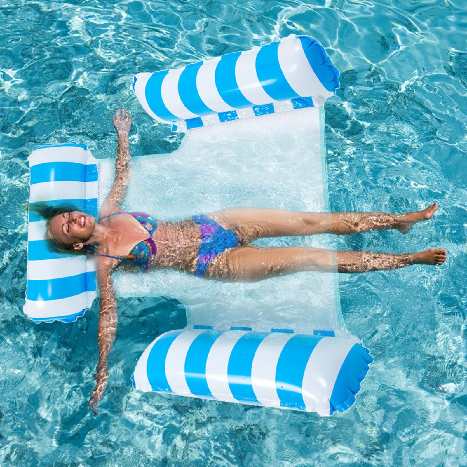 Inflatable Floating Recliner Seat Foldable Water Hammock Chair Blue