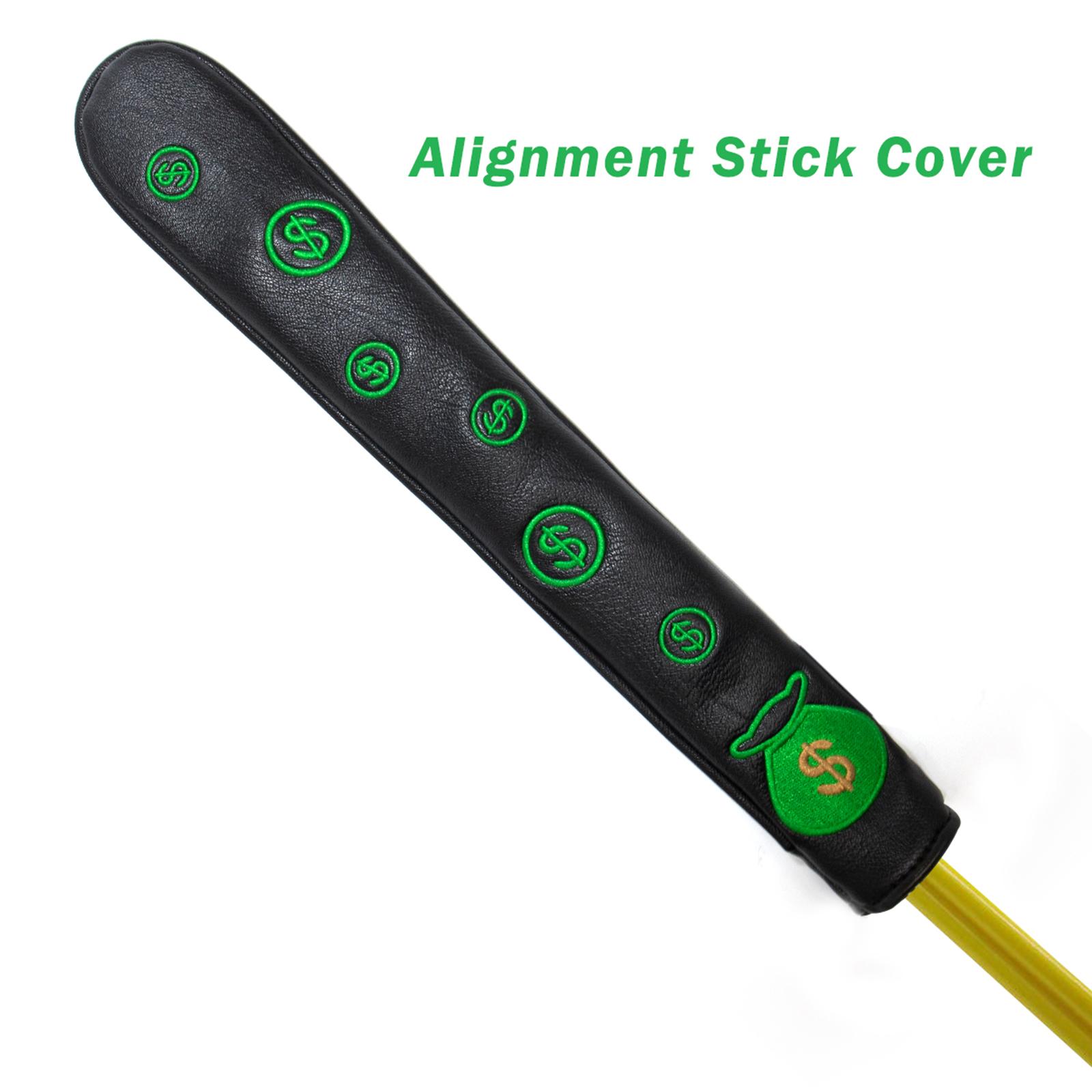 Waterproof PU Leather Golf Alignment Stick Headcover Holder Embroidered Green