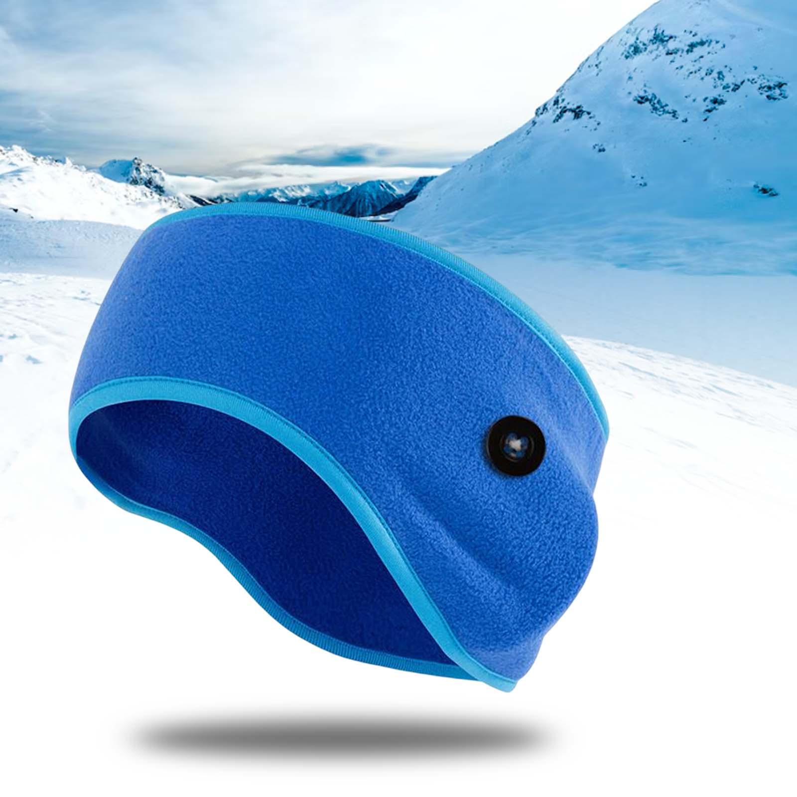Ear Warmers Headband with Buttons Winter Earmuffs for Adults Cycling Skiing Blue