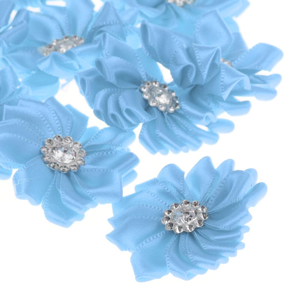10pcs Satin Ribbon Roses Flower Craft DIY Accessory Wedding Appliques Blue