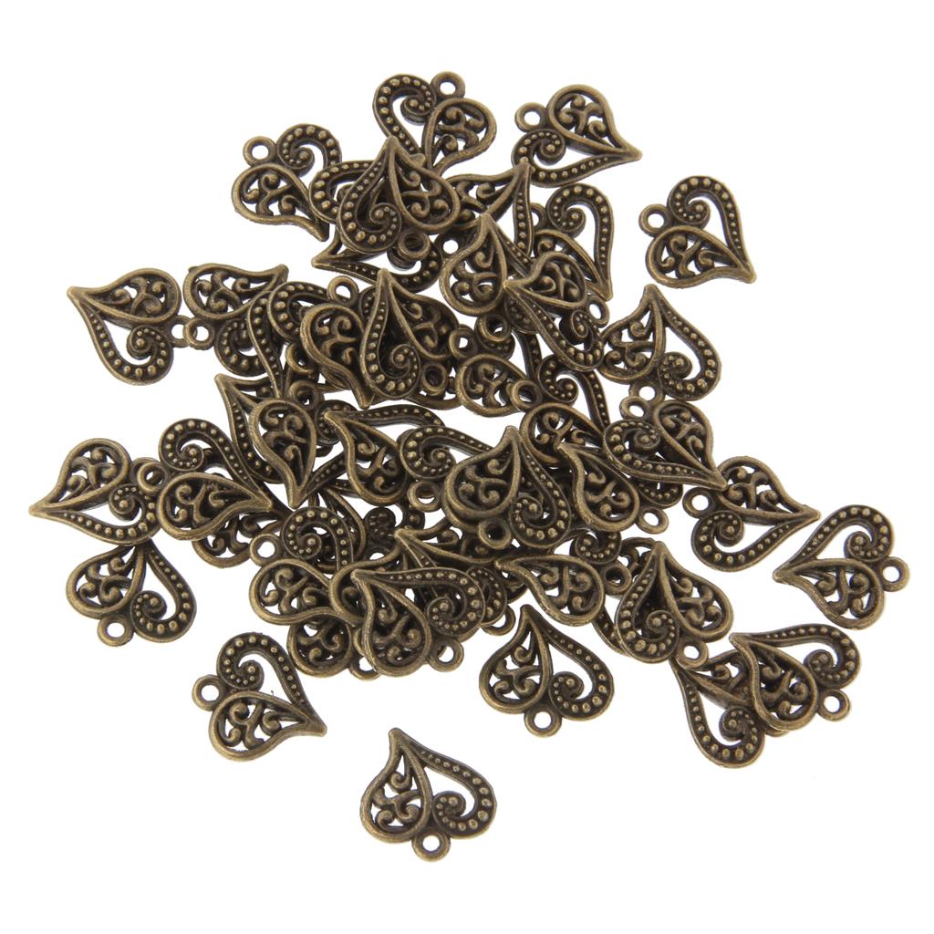 50x Antique Crafts Heart DIY Charms Jewelry Findings Pendant Beads Bronze