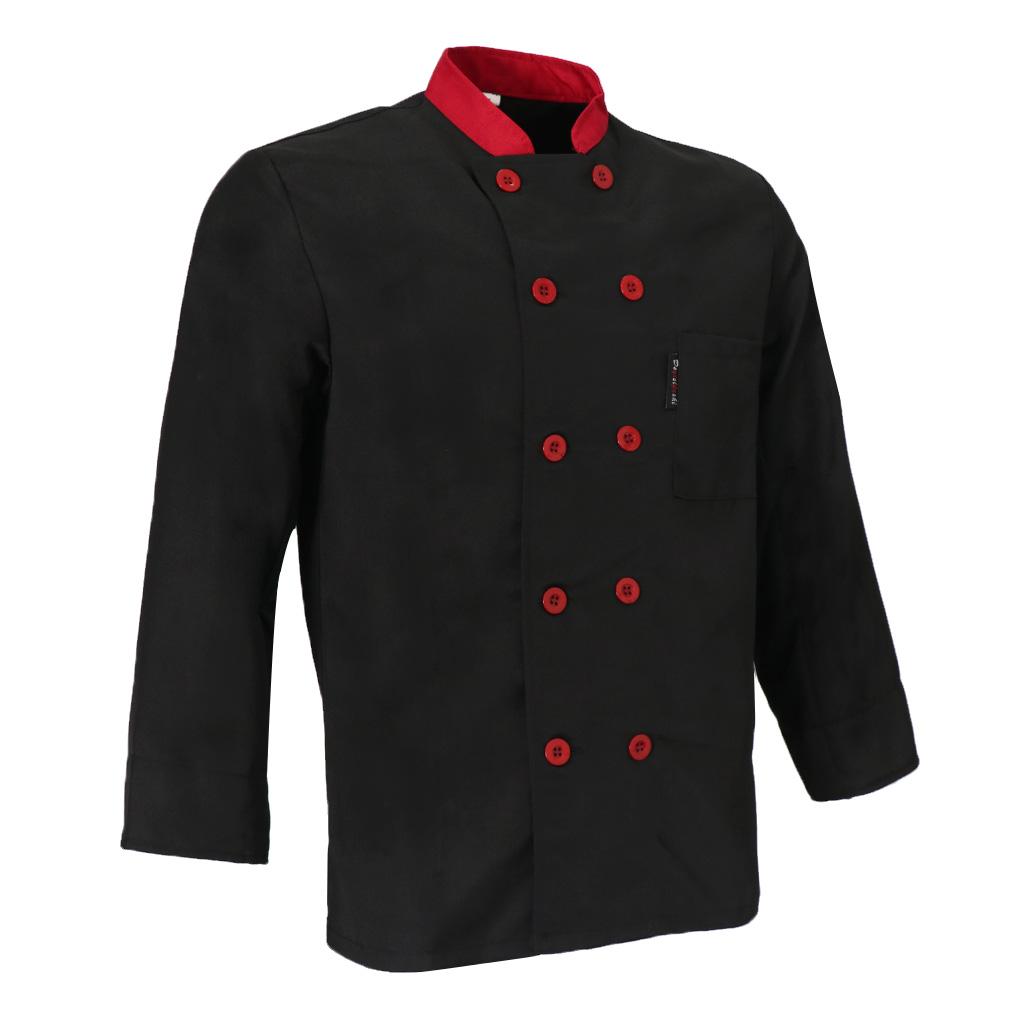 Details about   Unisex Chef Jacket Uniform Middle Long Sleeves Black/Gray/Wine Red M-3XL 