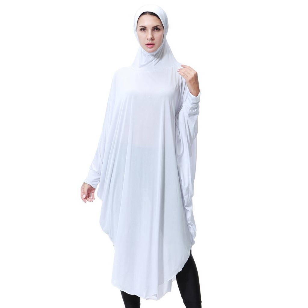 Arab Muslim Abaya One-piece Overhead Hijab Prayer Kaftan Robe Dress M White