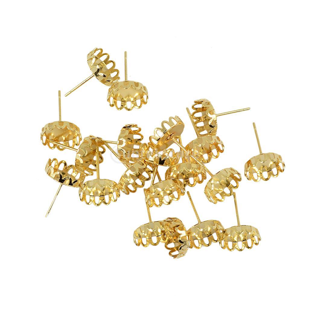 20 Pieces Flower Cabochon Ear Studs Blank Bezel Setting Light Gold