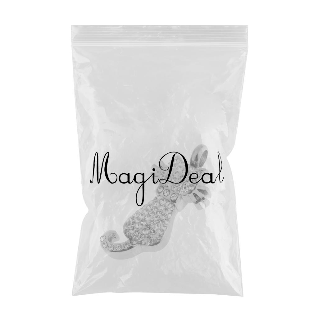Stainless Steel Crystal Pet Cat Shape Ashes Urn Pendant Memorial Cremation