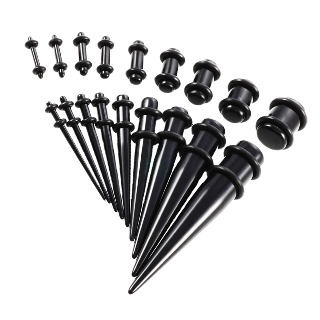 18 Pieces Ear Gauges Stretching Kit Plugs Taper 14G-00G Expanders Black