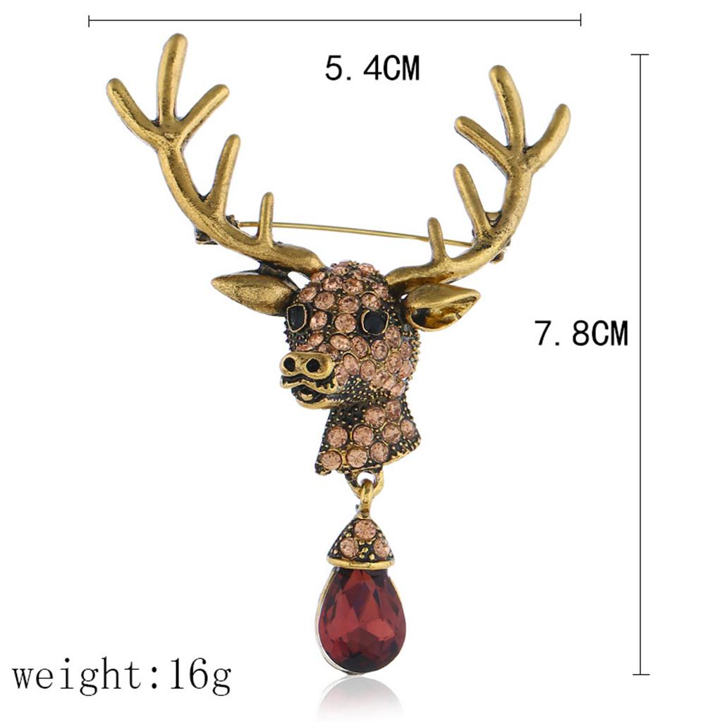  Euro-American Suit Brooch Deer Head Water Drop Rhinestone Diamond Bronze