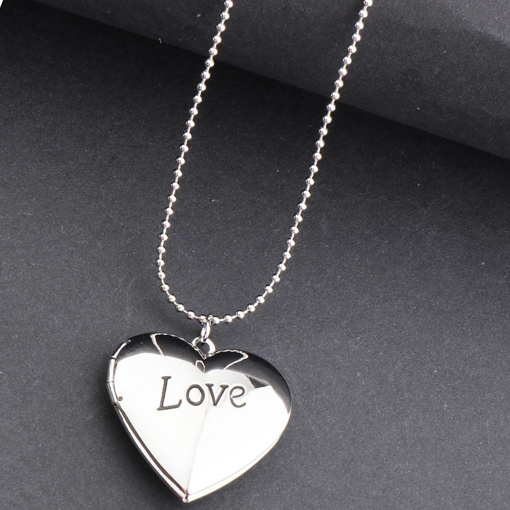 Mini Love Heart Photo Picture Frame Lockets Memorial Necklace Silver