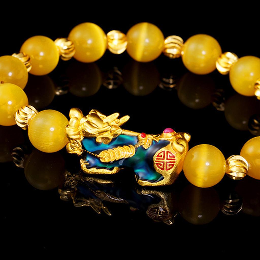 3pack Chinese Feng Shui Amulet Obsidian Pixiu Gold Plated Bracelet Jewelry