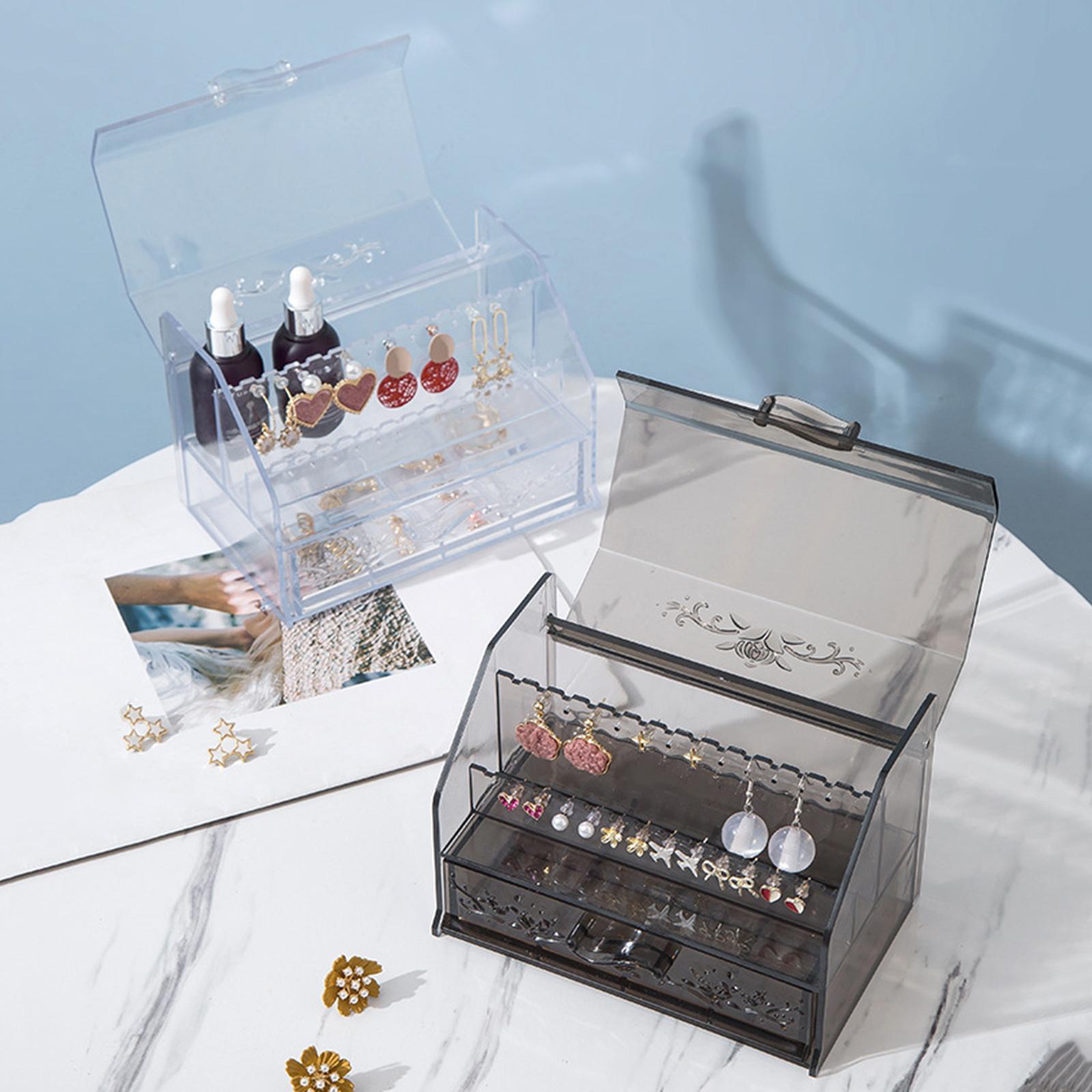 Acrylic Makeup Jewelry Organizer Case Display Box Grey