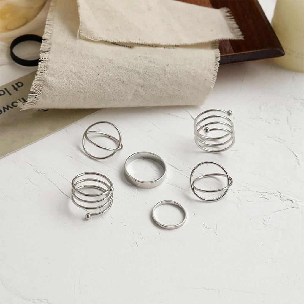 6Pcs Punk Finger Rings Geometric Girls Jewelry Midi Knuckle Rings Silver