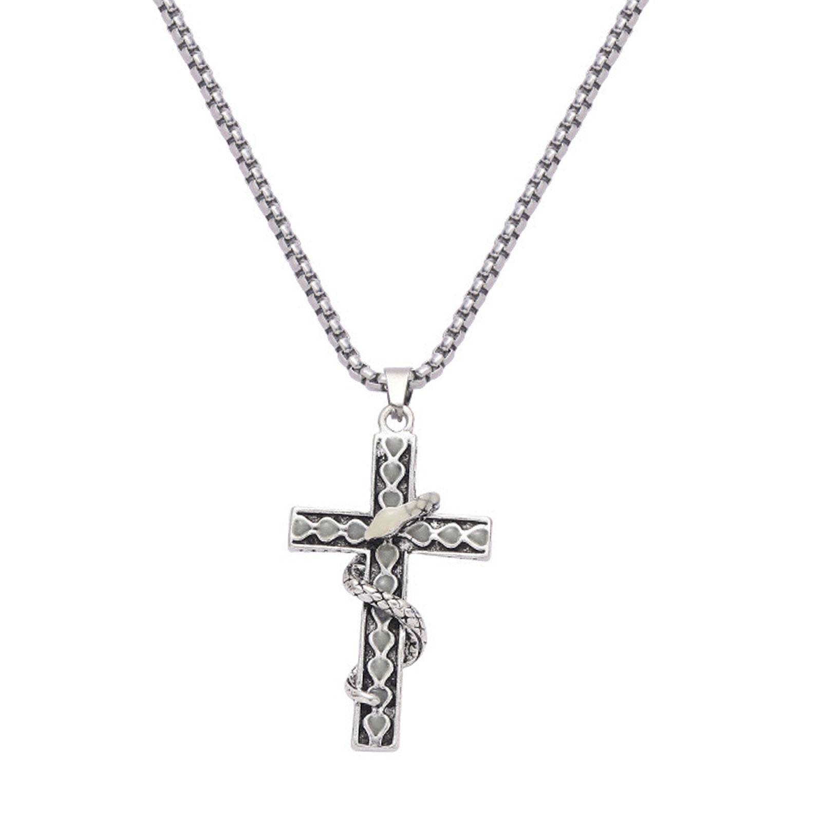Snake Cross Luminous Pendant Necklace for Festival Birthday Gifts Daily Wear