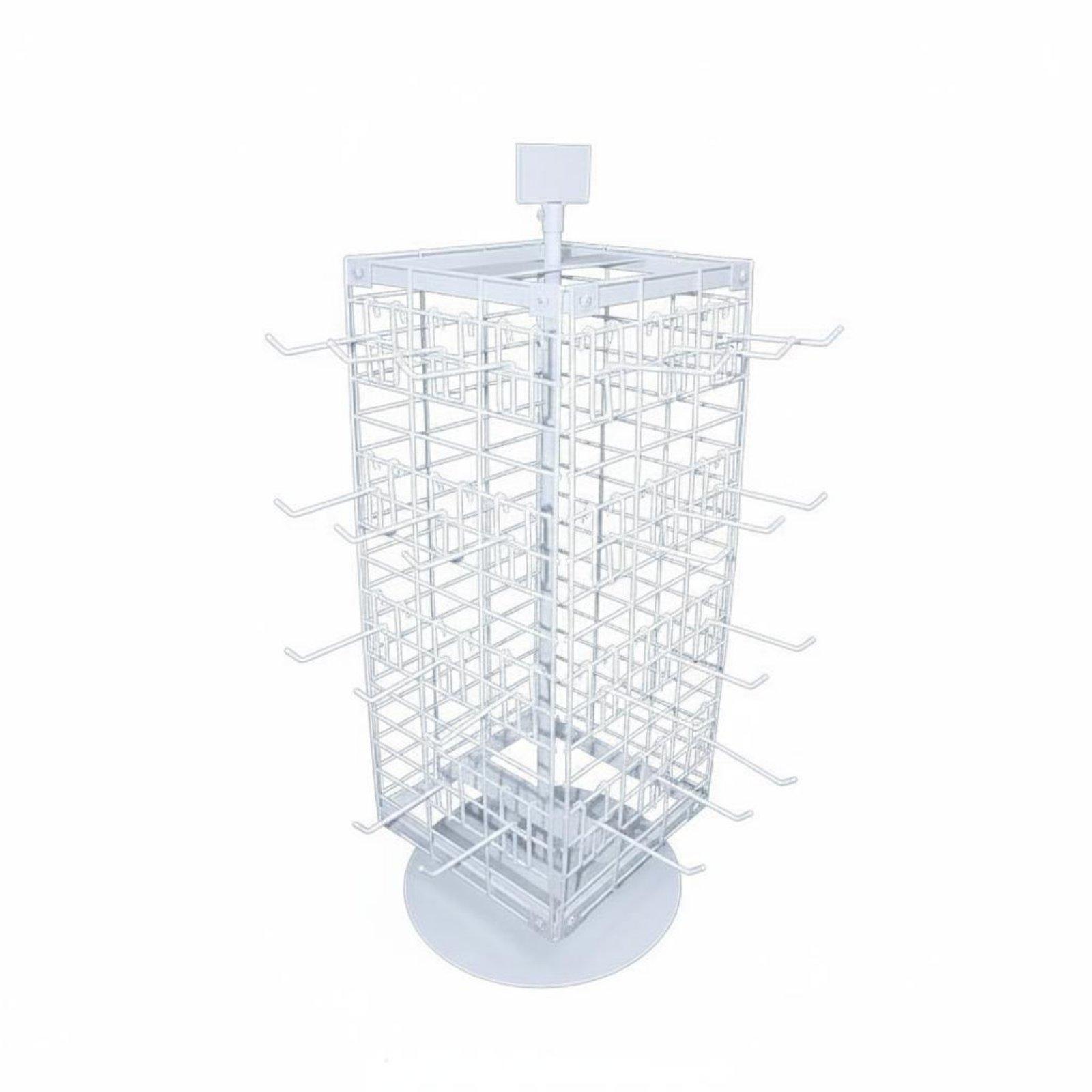 Rotating Grid Display Rack Rotatable 4-Sided Display Stand 360-Degree Rotation Store Fixture for Shop Owners, Countertop White