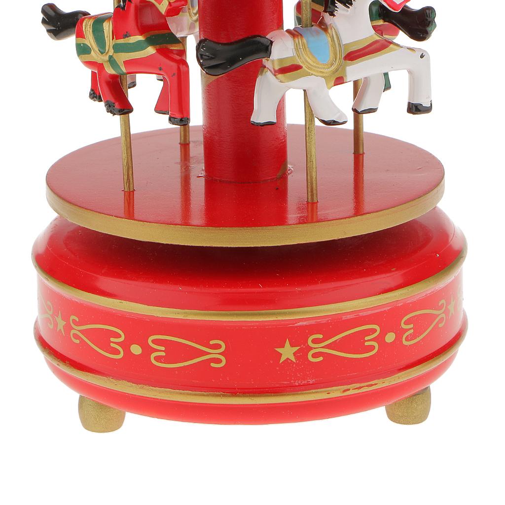 Wooden Carousel Horses MerryGoRound WindUp Mechanical Music Box Toy Xmas Gift eBay