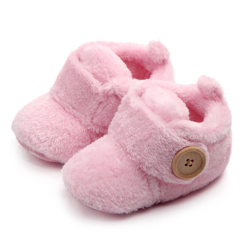 Baby Soft Cloth Sole Shoes Winter Warm Toddler Shoes 9-15Months Pink