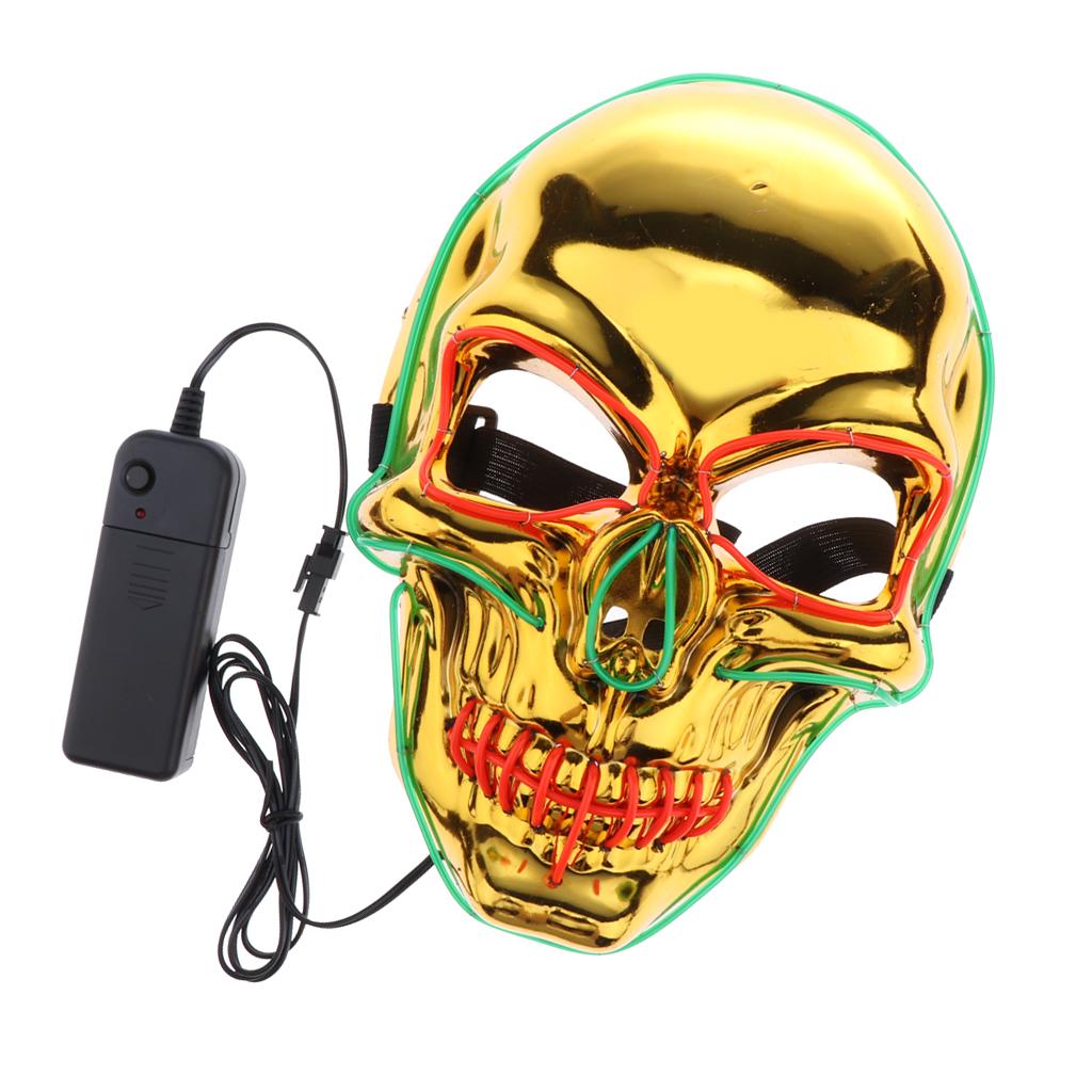 LED Glowing Gilding Gold Skull Halloween Mask Cosplay Costume Green and Red